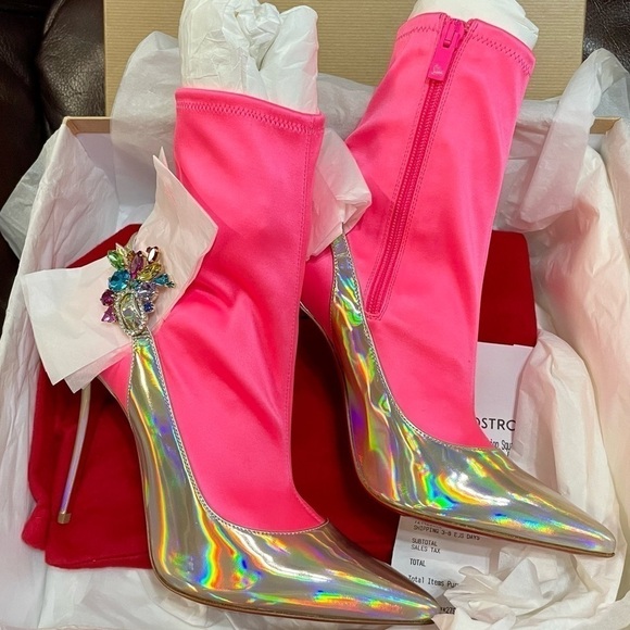 Christian Louboutin Jessie Bootie Joli 100mm, Holo patent speccio Slvr Lthr EU37 - Picture 9 of 12